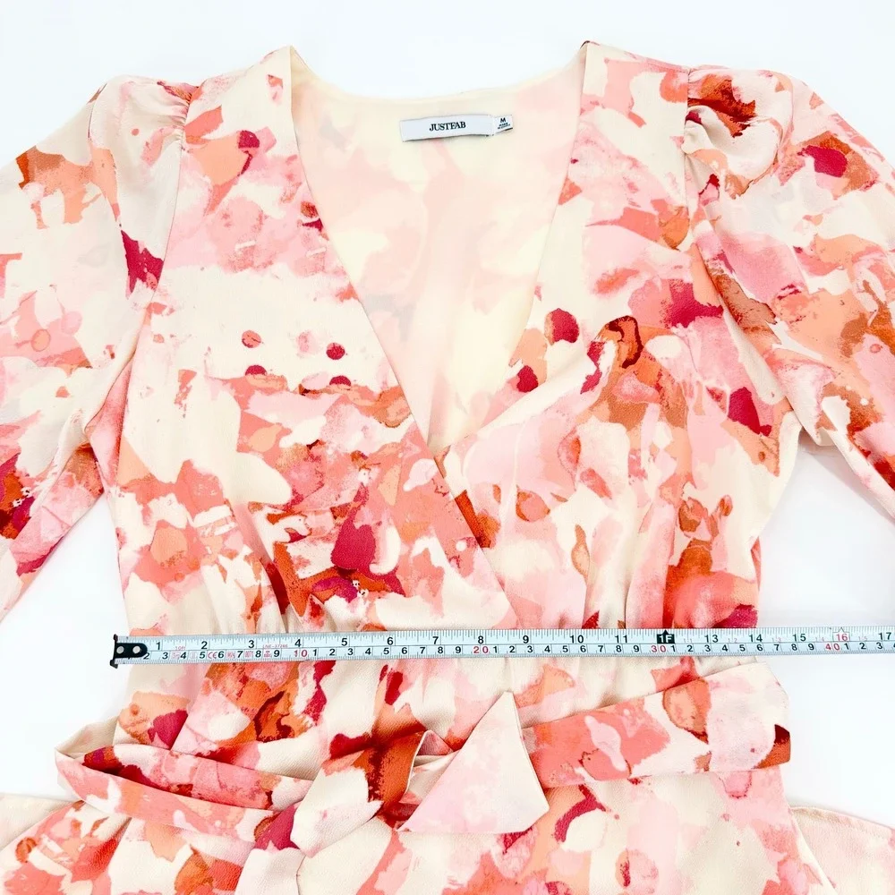 NWT Floral Midi Dress Pink Cream Romantic Cottagecore Tie Waist Size M
